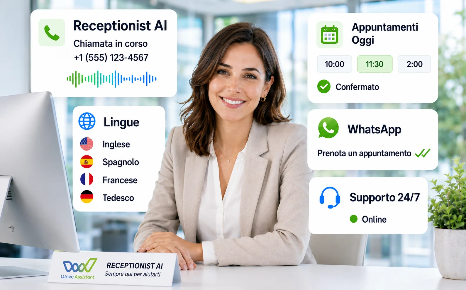 Receptionist AI Wave Assistant — illustrazione hero