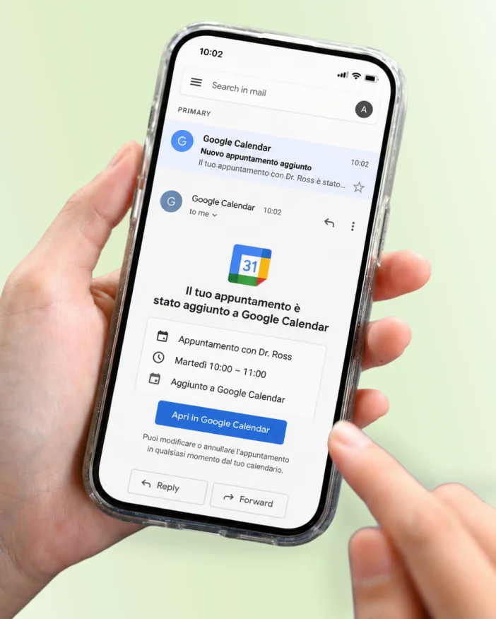 L'appuntamento viene salvato automaticamente in Google Calendar